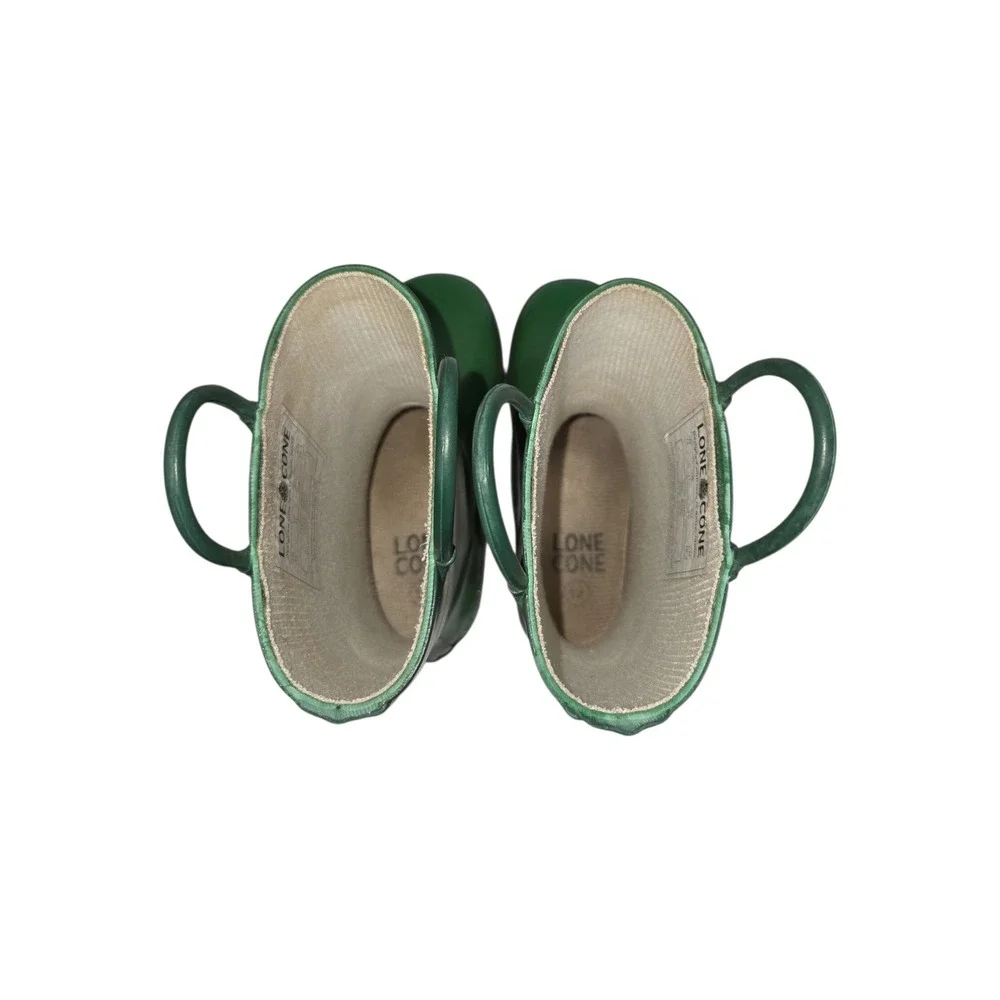Lone Cone Kids Green Rubber Rain Boots Waterproof Pull On Handles Size 12 US
